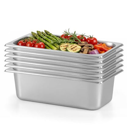 Dyna-Living Steam Table Pan 1/3 Size Pans 4 Inch Deep 6 Pack Hotel Pans - color: Without Lids, size: 4 Inch Deep