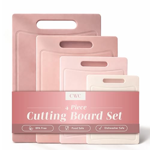 COOK WITH COLOR Non-Slip Cutting Board Set – Kitchen Essentials with Easy Grip Handle for Meat, Veggies, and Fruits, 4 Cutting Boards, Pink - color: Pink, size: 4 Cutting Boards