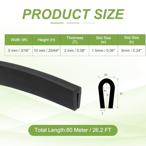 PATIKIL Rubber Edge Trim 26.2ft x 5mm x 10mm Fit for 1.5mm Edge Black - size: Fit for 1.5" x 26.2ft x 5mm x 10mm