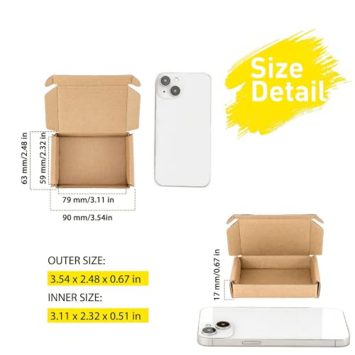 Ellbest 50Pac Small Corrugated Shipping Boxes, 3.54x2.48x0.67 inches - size: 3.54 x 2.48 x 0.67 inches