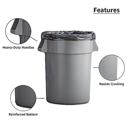 Set of 4 Round Commercial Trash Can 44 Gallon, Industrial Recycling Bin, Durable Garbage Can, Safe Food Container, Ingredient Bin (Gray) - color: Gray