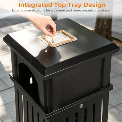 BEAMNOVA Commercial Outdoor Trash Can with Lid, Matte Black, 17.7 * 37.4 in - color: Matte Black, size: 17.7*17.7*37.4 in