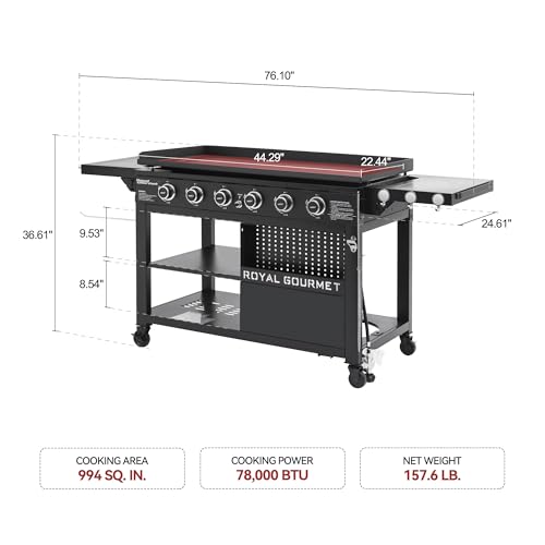 Royal Gourmet GB6000 6 Burner Propane Gas Griddle with Folding Side Tables