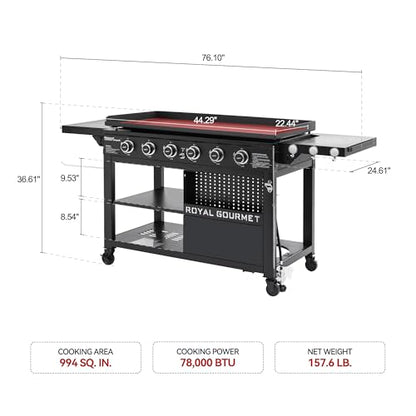 Royal Gourmet GB6000 6 Burner Propane Gas Griddle with Folding Side Tables