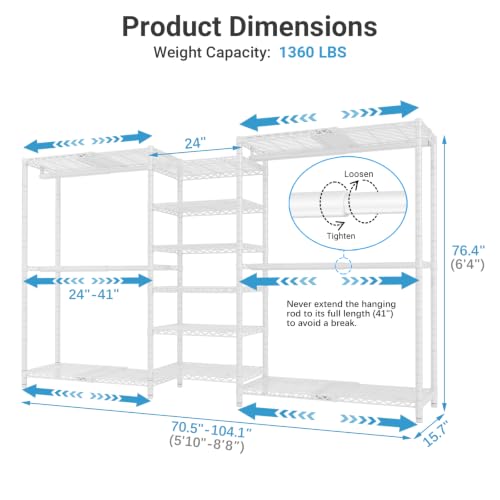 VIPEK X3 Plus Large Expandable Closet Rack Wardrobe Closet Organizer White - color: White, size: X3 Plus