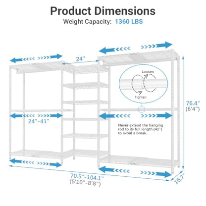 VIPEK X3 Plus Large Expandable Closet Rack Wardrobe Closet Organizer White - color: White, size: X3 Plus