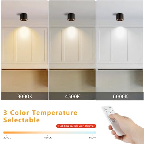 5CCT LED Ceiling Spotlight CRI 97+ Modern Cylinder Light Ceiling Mount - color: Black, size: 3 Pack – Adjustable 2700K–6000K