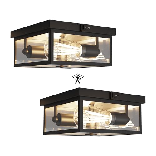 Outdoor Ceiling Light with Motion Sensor 8.5In, 2Pack Flush Mount Porch Light, Exterior Light Fixture with Clear Glass, Dusk to Dawn 2-Light Fixture for Patio,Porch - color: 8.5 Inch, size: 2Pack
