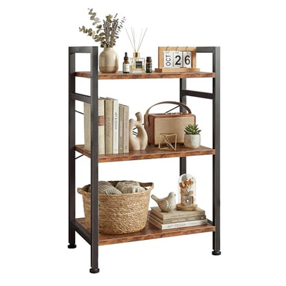 3 Tier Bookshelf, Free Standing Bookcase with Open Storage Shelves - color: Rustic Brown, size: 3 Tier