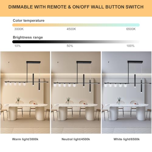 Siittoo Modern Linear Chandelier, LED Kitchen Island Pendant Light - color: 47 in/Black/6-lights-Dimmable