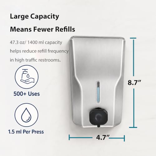 modunful Commercial Stainless Steel Hand Soap Dispenser, 47oz Wall Mount - size: Vertical 47.3oz