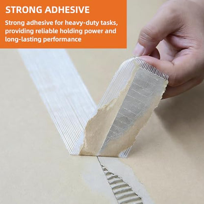 2-Pack Mono Filament Strapping Tape with Portable Craft Knife, 5.5mil x 1Inch x 55yds, Heavy Duty Transparent Reinforced Fiberglass Tape