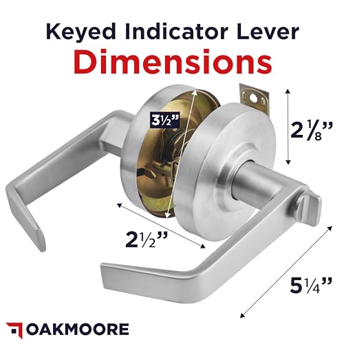 OAKMOORE Keyed Entry Commercial Door Handle | Heavy Duty Commercial Door Locks with Indicator | Restaurant, Store, Hospital, Warehouse | Locking Occupied Door Lever Lock with Key (Silver)