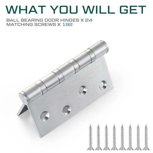 24 Pack Silver 4'' Ball Bearing Door Hinges, 4 x 4 Inch Exterior Door Hinge - color: Silver