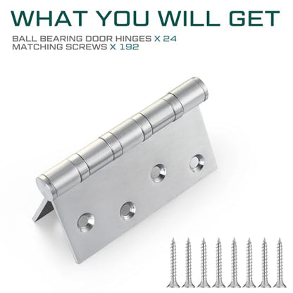 24 Pack Silver 4'' Ball Bearing Door Hinges, 4 x 4 Inch Exterior Door Hinge - color: Silver