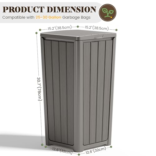 Fancyango Resin Outdoor Trash Can with Lid, 30 Gallon, Gray - color: Grey, size: 30 Gallon