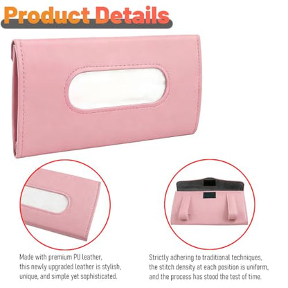 Car Visor Tissue Holder, Vehicle Sun Visor Napkin Hanging Case Holder with Ergonomic Take-Out Port, Automotive Interior Tissue Dispenser, Universal for SUV RV Lorry (Pink)