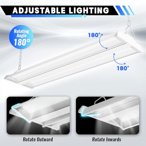 Allsmartlife LED Linear High Bay Shop Light 2-Pack, 5000K Daylight 300W 40500LM 0-10V Dimmable, Adjustable Tilt Hanging LED Shop Light Fixture for Garage Warehouse Workshop, ETL