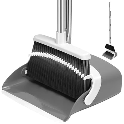 NACENA Broom and Dustpan Set with 52-in Long Adjustable Handle, Grey White - color: Grey-white, size: 1 Pack