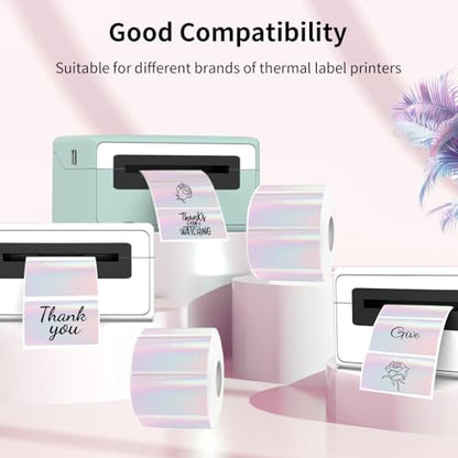 Transparent Clear Thermal Label Stickers, 2 x 1 Inch Printable Transparent Stickers, Holographic Pink Direct Clear Thermal Labels, Perforation Line Design- 200 Sheets - color: Transparent Pink, size: 2"x 1"