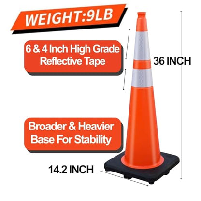 BESEA 6 Pack 36 Inch Orange Traffic Cones with Weighted Base - size: 36"(6 cones)