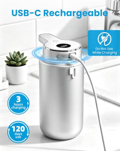 Touchless Automatic Liquid Soap Dispenser, Rechargeable Silver - color: Silver