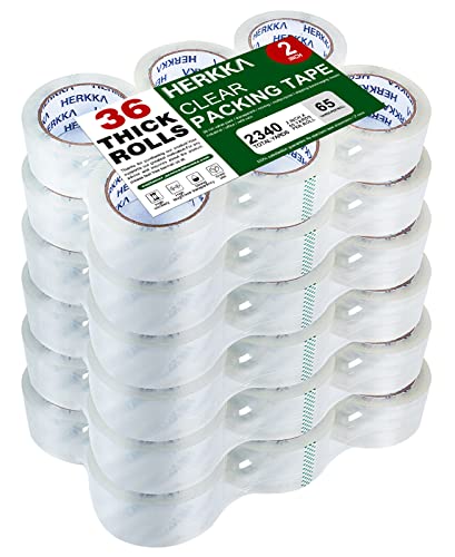 HERKKA Clear Packing Tape, 36 Rolls Heavy Duty Packaging Tape for Shipping Packaging Moving Sealing, Thicker Clear Packing Tape, 2 inches Wide, 65 Yards Per Roll, 2340 Total Yards - size: 36 PACK 2 INCH WIDE
