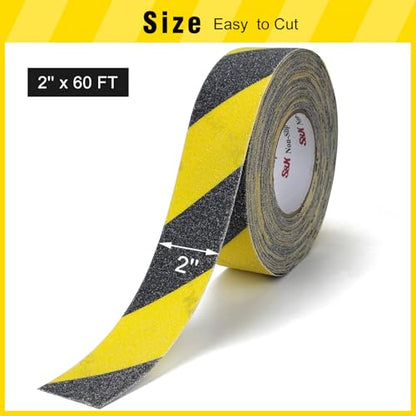S&X Anti Slip Tape 2in x 60ft Grip Tape for Stairs & Ramps, Black/Yellow - color: Black/Yellow, size: 2" X 60'
