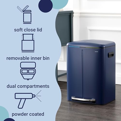 happimess Marco 10.6 Gal Double Bucket Step Trash Can, Denim Blue - color: Denim Blue