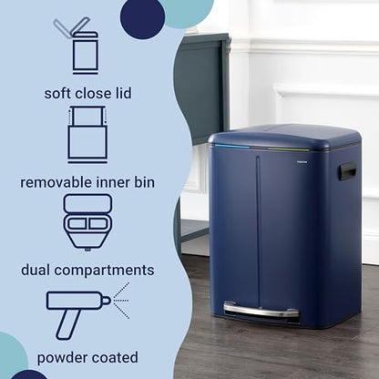 happimess Marco 10.6 Gal Double Bucket Step Trash Can, Denim Blue - color: Denim Blue
