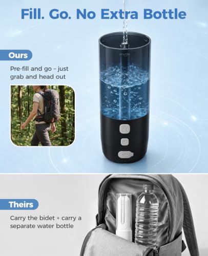 Umimile Electric Portable Bidet with Built-In Water Tank, Stainless Steel Wand, Adjustable Pressure (Black)