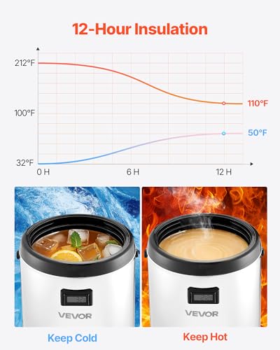 VEVOR Insulated Beverage Dispenser, 2.4 Gal/9.2L Stainless Steel Thermal Drink Server with Spigot & Temp Display, Suitable for Hot and Cold Drinks, for Tea Coffee Water in Cafes & Restaurants, Silver - size: 2.4 Gal (1 Pack)