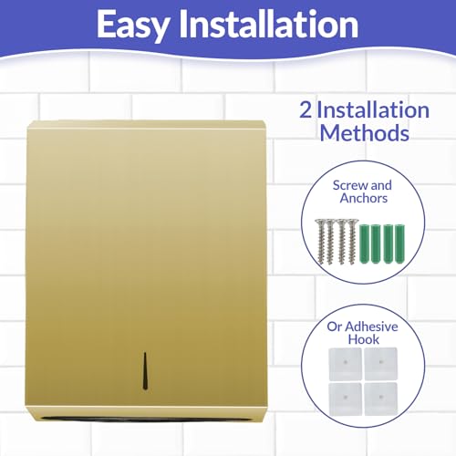 Stardrix Paper Towel Dispenser Wall Mount, Brushed Gold Stainless Steel Commercial Paper Towel Holder with Lock, Large Capacity 400 C Fold/525 Multifold Towels (Pack of 2) - color: Gold, size: 400 C Fold/525 Multi-Fold with Lock (Pack of 2)