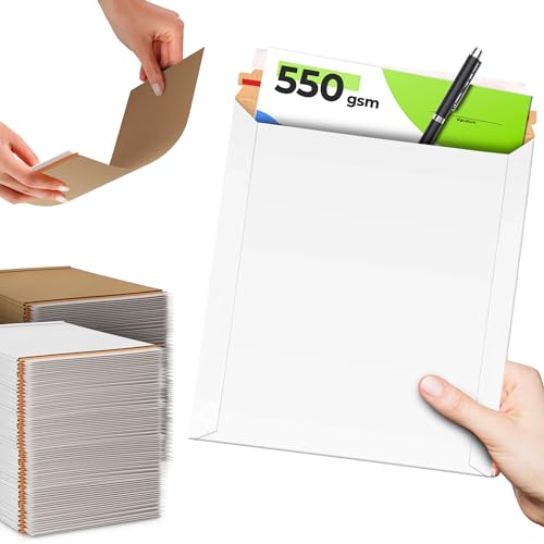 Rigid Mailers with Self-Seal, White 12.75 x 15 Inches, 100 Pack, 550 GSM Thick Paperboard Envelopes for Documents, Photos, CDs - color: White, size: 12.75" x 15" / 100 Pack