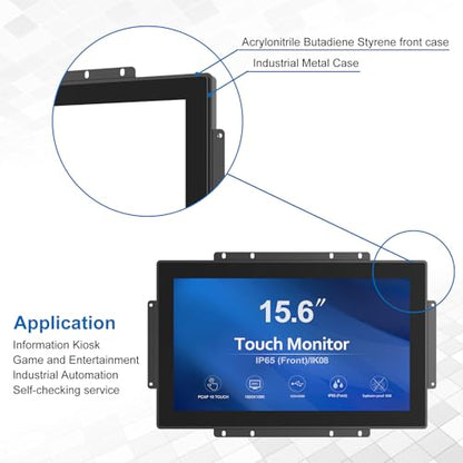 High Brightness 15.6 Inch Industrial Outdoor Open Frame Touch Screen Monitor Wall Mount Embedded Touch Monitor - VGA+HDMI+DVI Port - 16:9 - size: 15.6 IN