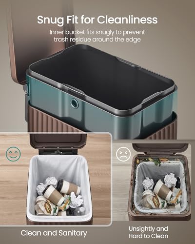 SONGMICS Trash Can, 13 Gallon (50 L) Slim, Stainless Steel, with Lid, Pedal - color: Brown, size: 13 Gallon (Slim)