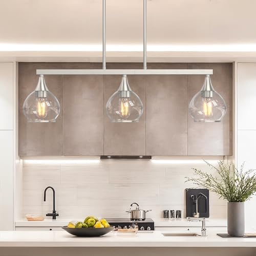 Phaosio Kitchen Island Linear Pendant Light, 3-Light - color: Brushed Nickel, size: 3-Light