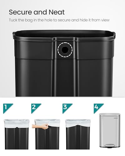SONGMICS 13 Gallon (50 L) Trash Can, Stainless Steel, Step-On Pedal - color: Silver, size: 13 Gal.