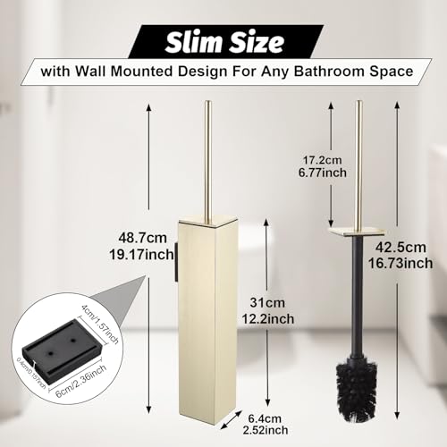 BGL Toilet Brush and Holder Set Brushed Gold Wall Mounted for Bathroom Square Design - color: Brushed Gold-wall Mount