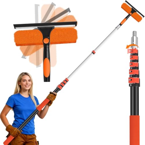 30FT Telescoping Window Squeegee Kit with Extension Pole - size: 24FT
