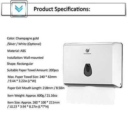 CHUANGDIAN Multifold Paper Towel Dispenser Wall-Mounted Bathroom Tissue Dispenser for Business Commercial Use (White) - color: White
