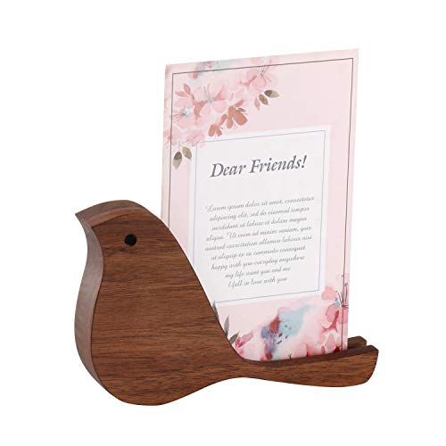 Wooded Business Card Organizer 4"x6" 5"x7" Acrylic Sign Holder Stand - color: Brown
