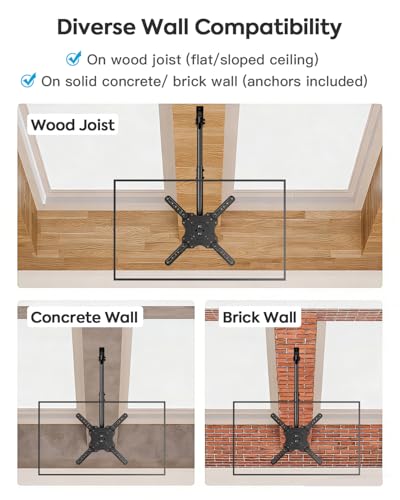 MOUNTUP Ceiling TV Mount for Most 24''- 65'' TVs, Hanging TV Ceiling Mount for 32 42 43 50 55 60 65 inch Screen, Full Motion Height Adjustable Bracket, Holes up to 99lbs, Max VESA 400x400mm, MU0039 - size: Height 30.2'', Indoor