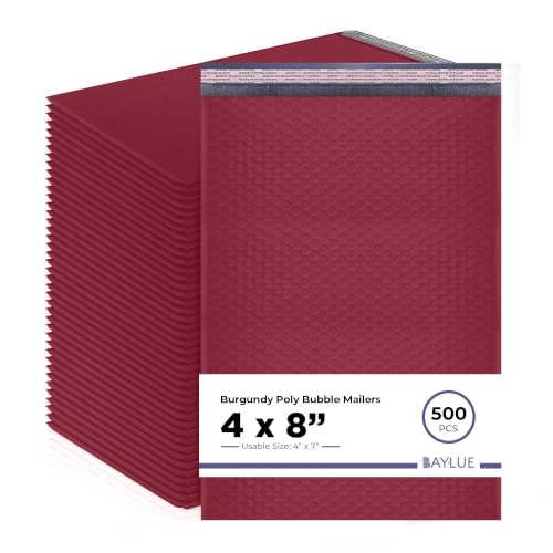 Small Burgundy Bubble Mailers 4x8, Poly Padded Envelopes #000, 500 Pack - color: Burgundy, size: 4"x8" / 500 Pack