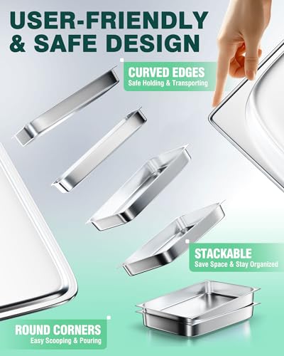 WantJoin Stainless Steel Steam Table Hotel Pan Set 1/1 Size 2.5 Inch 6 Pack - color: 2.5" Deep, size: 1/1 Size Thickened