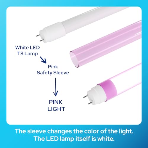 KASTLITE T8 LED Bulb & Safety Sleeve Combo, Pink, 48", 4000K, 4-Pack - color: Pink