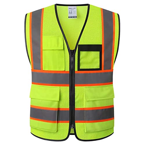 Reflective Safety Vest for Men Women Hi Vis Vest with 8 Pockets High Visibility Mesh Reflective Vest Meets ANSI/ISEA Standards (Yellow-07, Large) - color: Yellow, size: Large