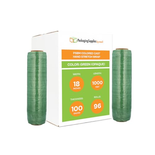 PSBM Dark Green Stretch Wrap, 96 Rolls 18 Inch x 1000 Feet 100 Gauge, Heavy Duty Plastic Wrap Industrial Strength Shrink Film for Moving, Packing & Shipping - color: Green, size: 96 Rolls