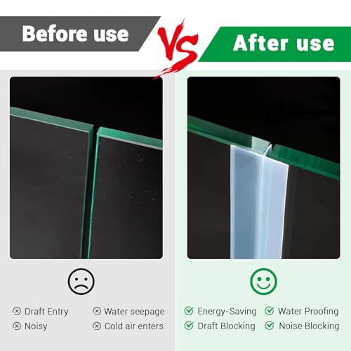 Huakaile T-Shaped Clear Door Draft Stopper Blocker, 19.6 Ft x 1.3" Silicone Weather Stripping Window Seal Strips, Self-Adhesive Waterproof Shower Door Bottom Sweep for Insulation Gap - size: 6 Meter