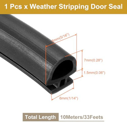PATIKIL Window Weather Stripping Door Seal, 5/16" Wide Bulb Bubble TPE Weatherstrip Seal for 1/4" Slot Door Frame Window (10 m/33 ft, Black) - size: 1/4 Inch